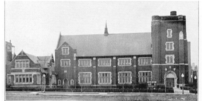 A black and white photo of Immanuel's current Edgewater building from the 1950s. The current sanctuary has not been added on yet.